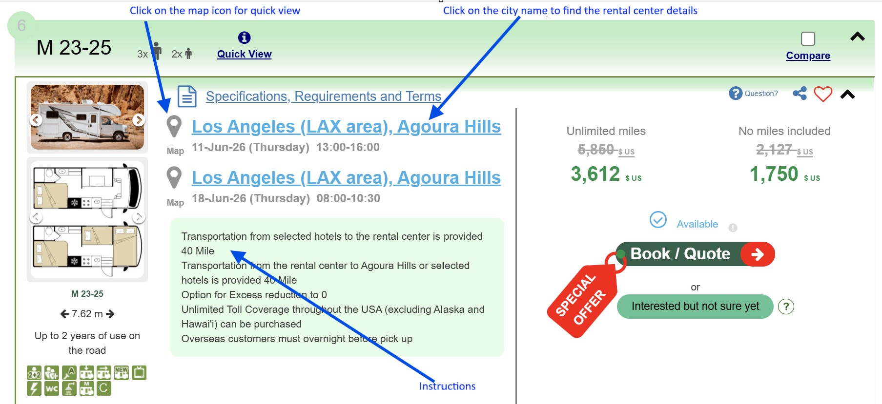 Directions to the Camper Van rent station in Phoenix